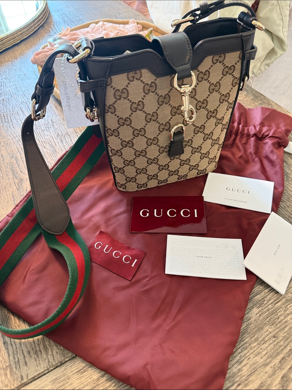 NWT GUCCI Horsebit 1955 bucket cloth handbag